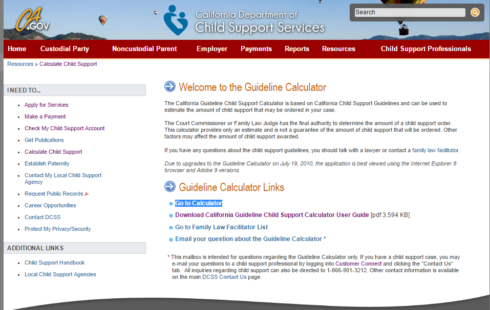 california family law child support calculator