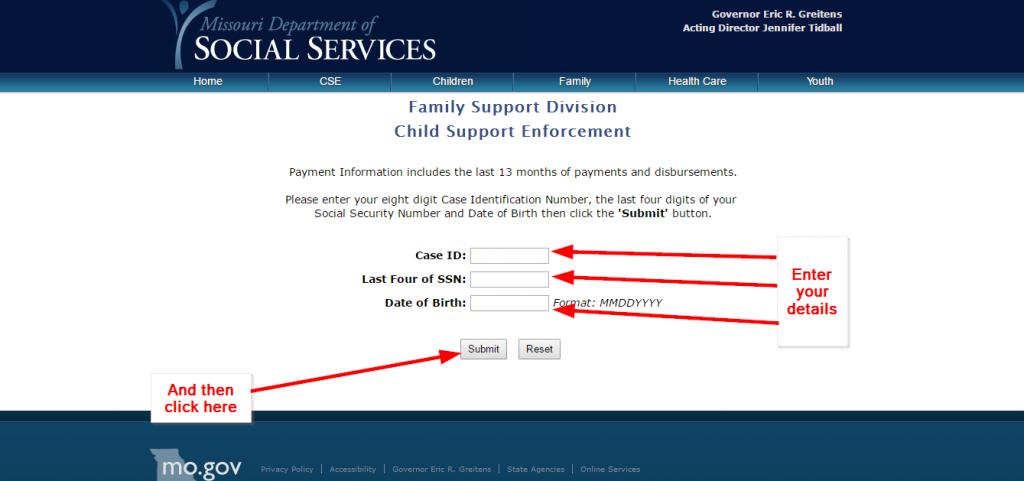 child support payment phone number missouri